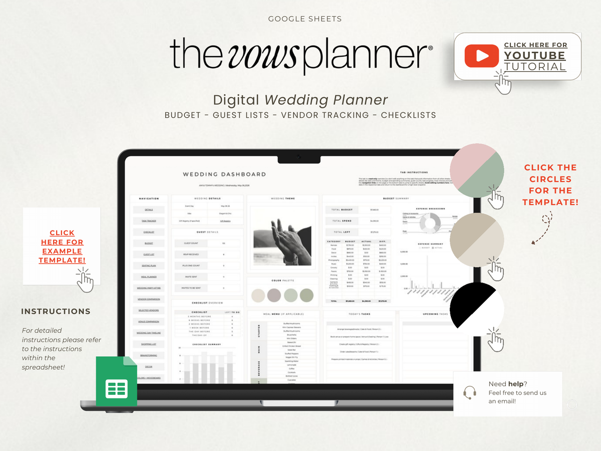 Three style choices in the PDF access guide — The Vows Planner product screenshot