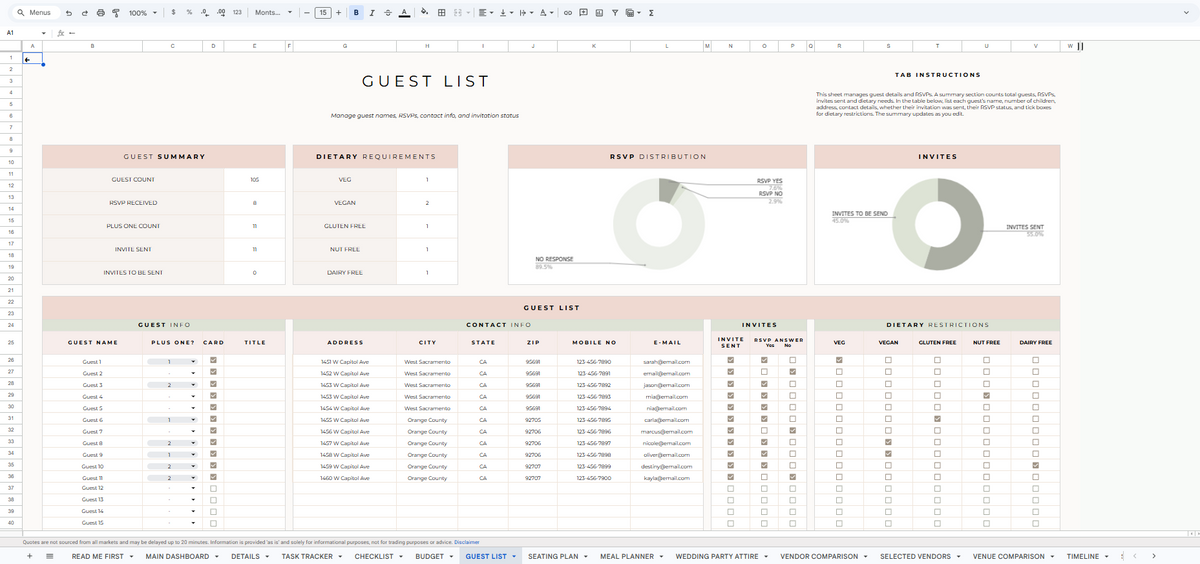 Guest list — The Vows Planner product screenshot