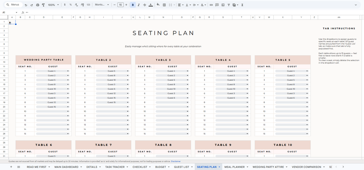 Seating plan — The Vows Planner product screenshot