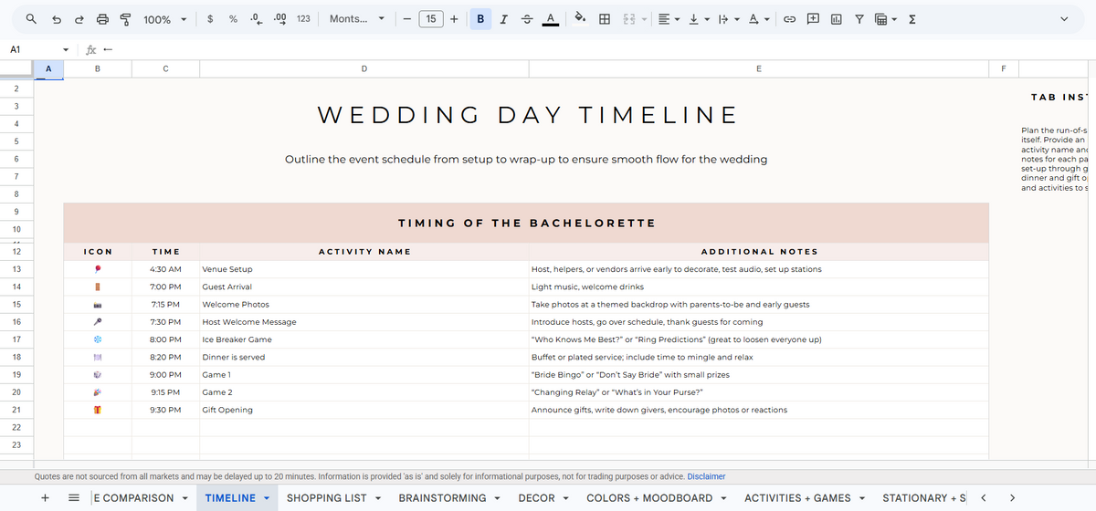Wedding-day timeline — The Vows Planner product screenshot