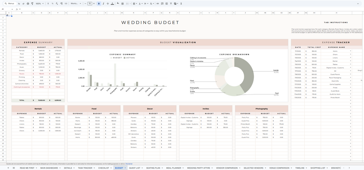 Wedding budget — The Vows Planner product screenshot